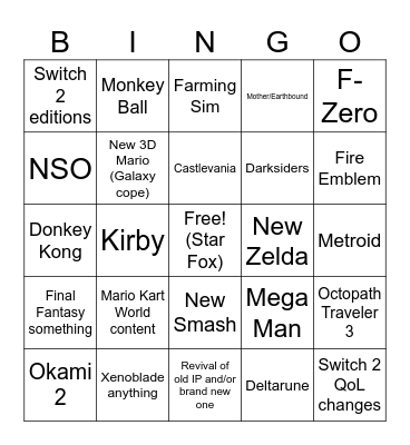 Chaos Nintendo Direct Bingo! Bingo Card