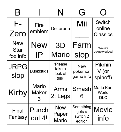 Untitled Bingo Card