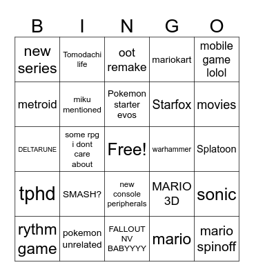 NINTENGO Bingo Card