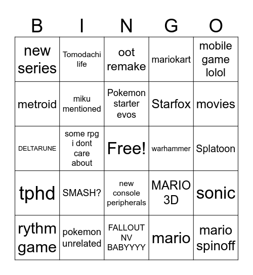 NINTENGO Bingo Card