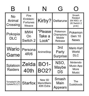 Direct 6/9/26 Bingo Card