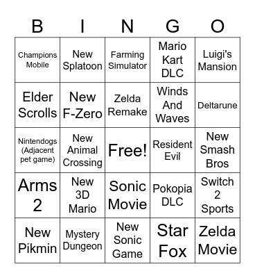 Nintendo Direct 2026 Bingo Card