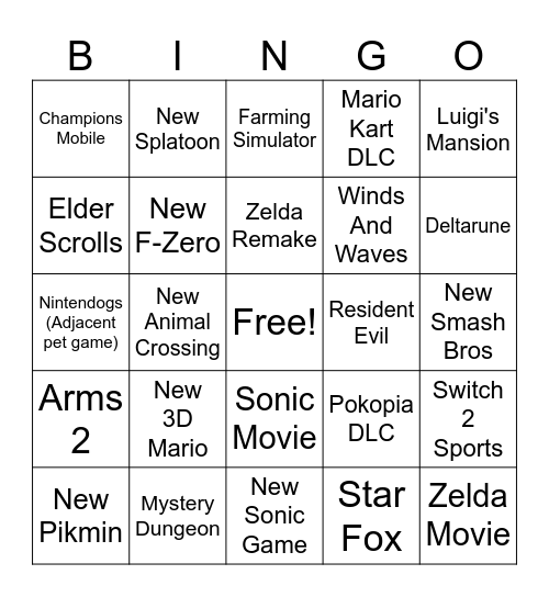 Nintendo Direct 2026 Bingo Card