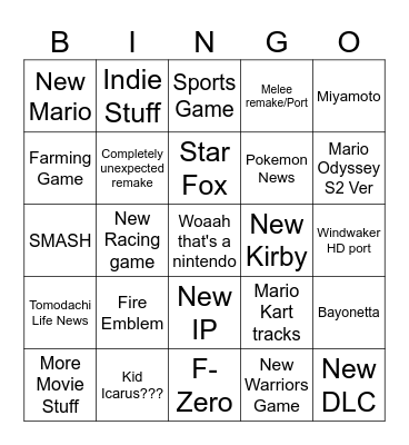 Nintendo Direct Bingo Card