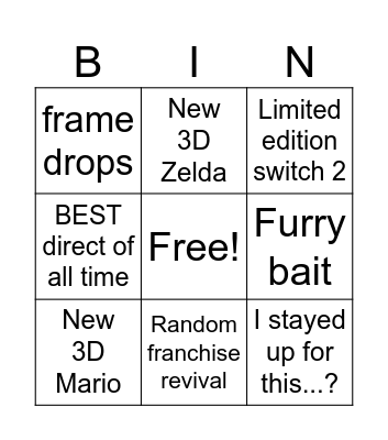 Nintendo Direct June 2026 Bingo Card