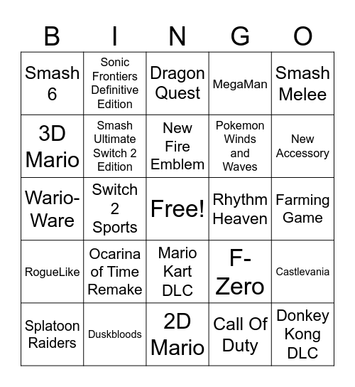 Nintendo Direct E3 2026 Bingo Card