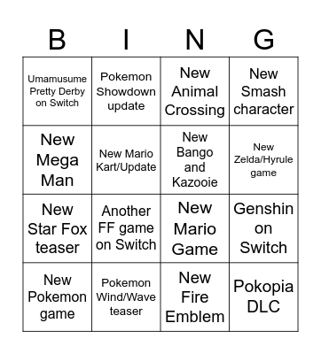 Nintendo Direct Bingo Card
