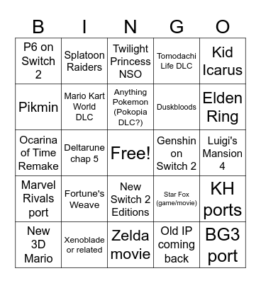 Nintendo Direct June 2026 Bingo Card