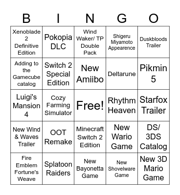 Nintendo Direct Bingo Card
