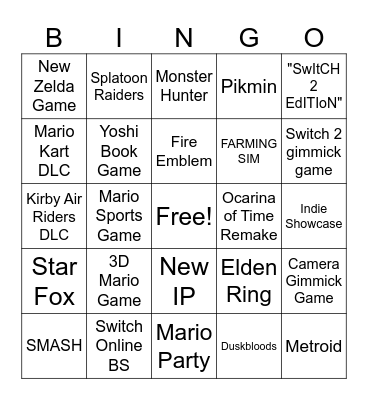 Nintendo Direct Bingo Card