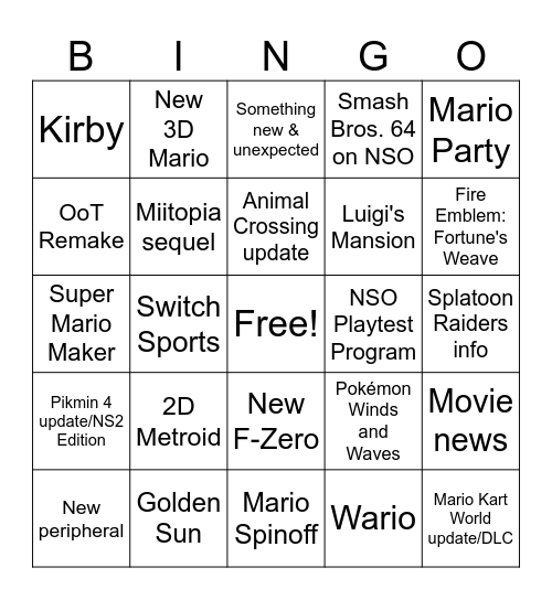 Untitled Bingo Card