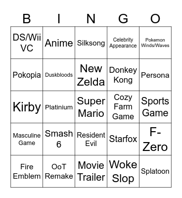 NINTENDO DIRECT Bingo Card