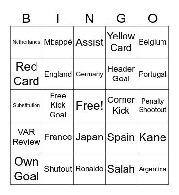 FIFA World Cup Soccer 2026 BINGO Card