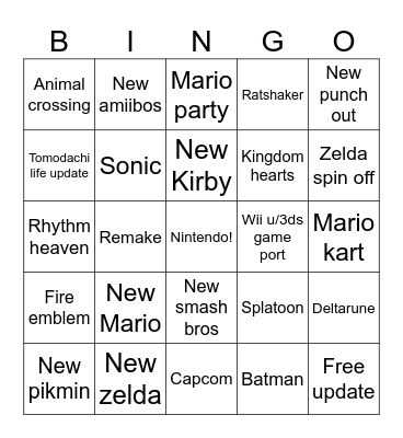 Nintendo Bingo Card