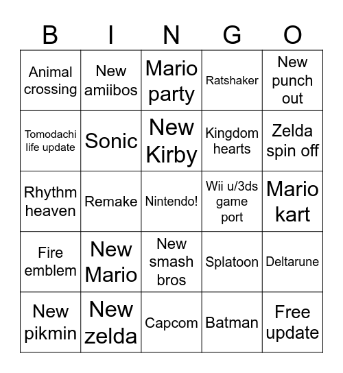 Nintendo Bingo Card