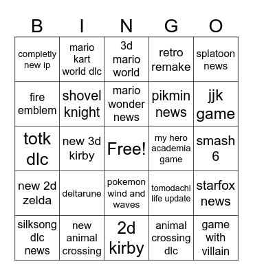 nintedo direct Bingo Card