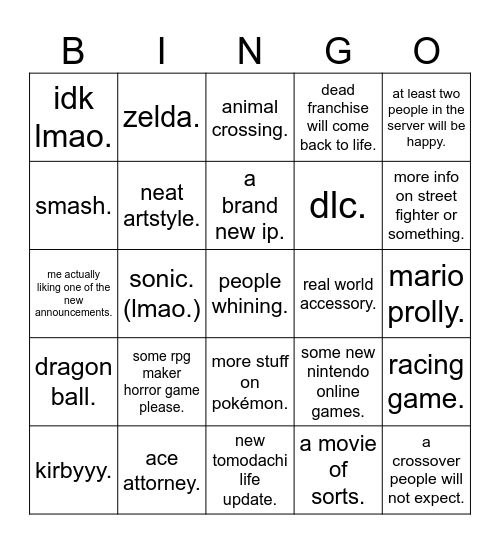 Untitled Bingo Card