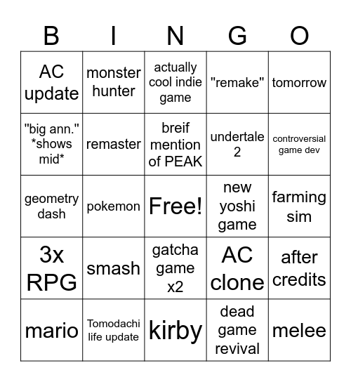 Untitled Bingo Card