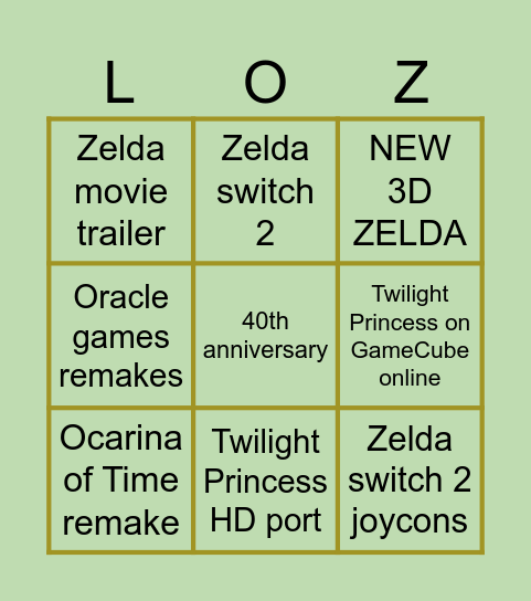 Zelda Direct Bingo Card