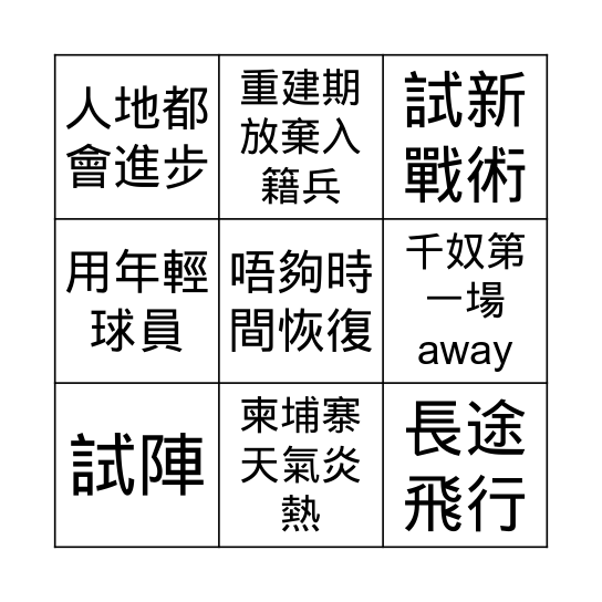 今場輸乜？ Bingo Card