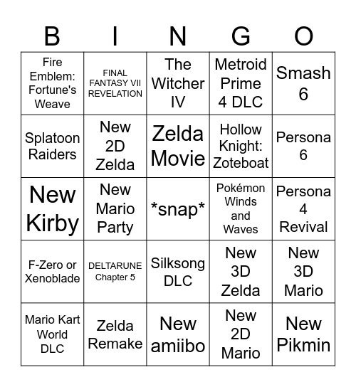 Nintendo Direct — June 9 Bingo Card