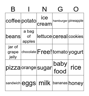 Food Bingo Card