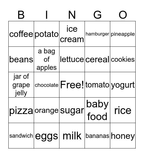 Food Bingo Card