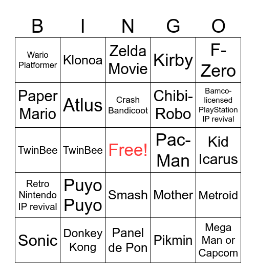 Nintendo Direct Summer Edition Bingo Card