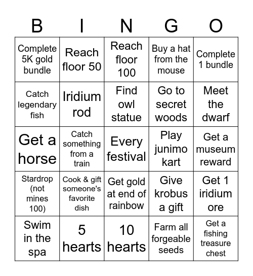 Stardew bingo Card