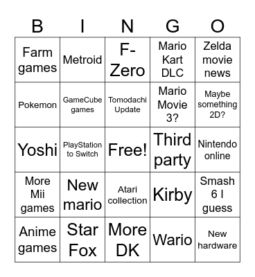 Nintendo Direct Bingo Card
