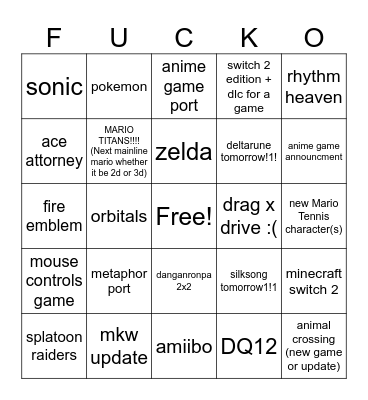 Nin Dir June 10 Bingo Card