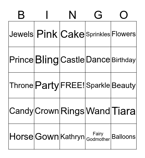 Princes Bingo Card