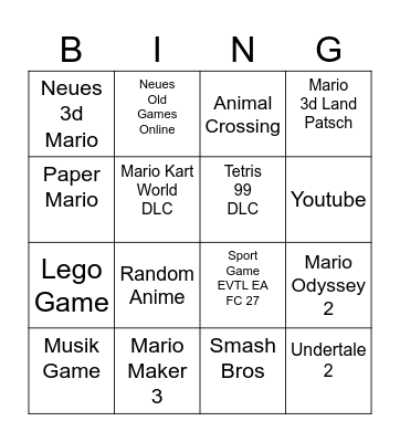 Nintendo Dircet Bingo Card