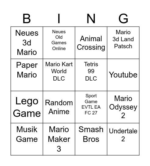 Nintendo Dircet Bingo Card