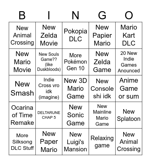 Nintendo Direct 09/06/2026 Bingo Card
