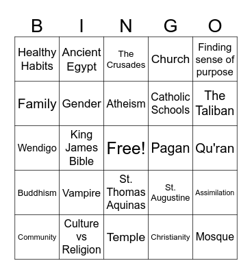 Influence of Religion Bingo Card