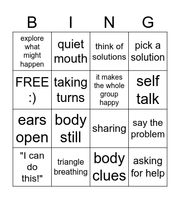 Second Step Bingo Card