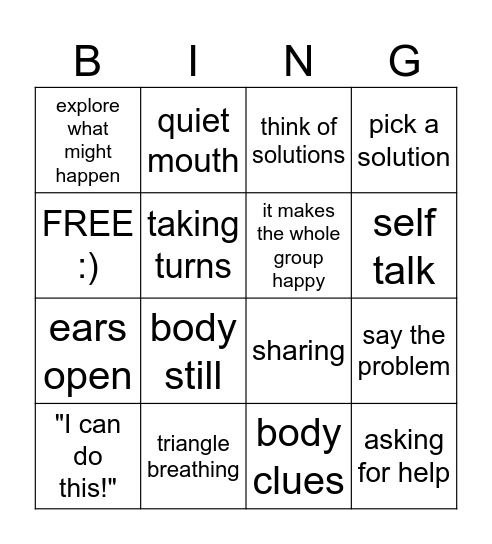 Second Step Bingo Card