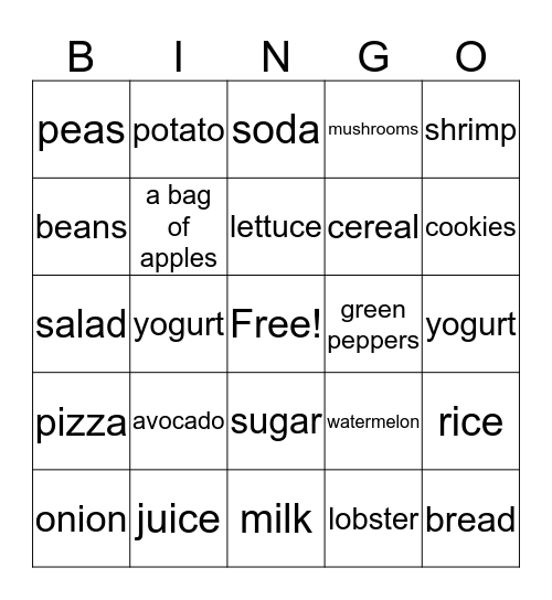 Food Bingo Card