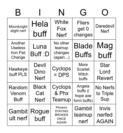 S8.5 Patch Notes Prediction Bingo Card