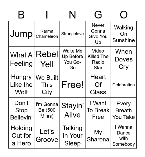 80s Bingo Card