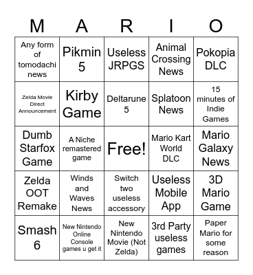 Nintendo Direct Bingo Card
