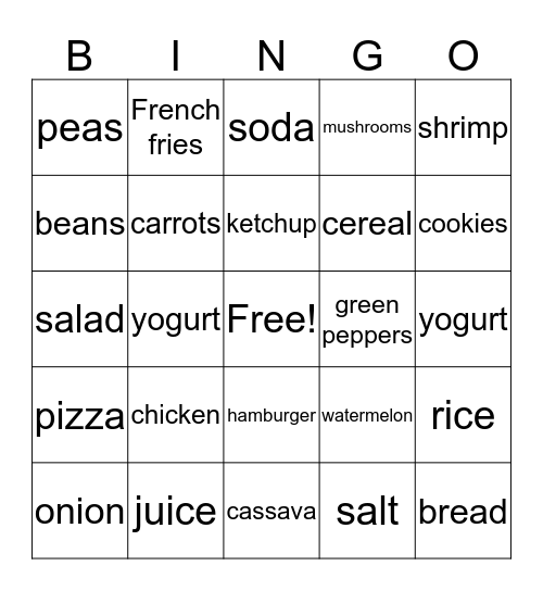 Food Bingo Card