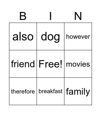 Connectors Bingo Card