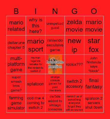 Nintendo direct bingo Card