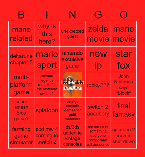 Nintendo direct bingo Card