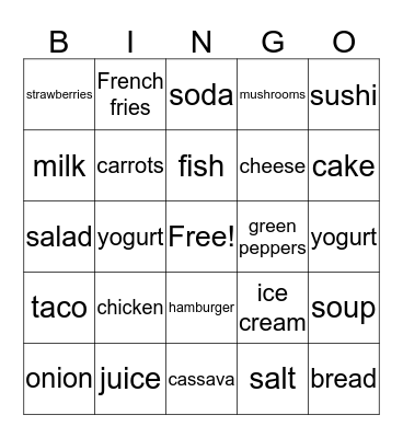 Food Bingo Card