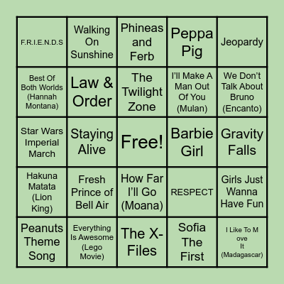 THEME SONGS AND JINGLES Bingo Card