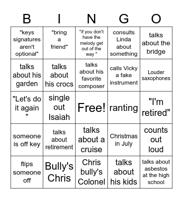 Colonel Bingo Card