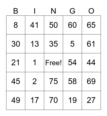 Untitled Bingo Card